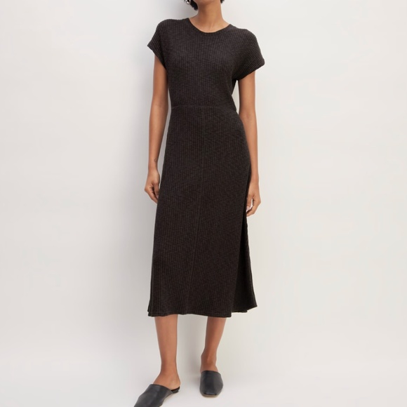 Everlane Dress Rib Knit Cap Sleeve Midi Length Cotton Charcoal Grey Sz L - Picture 1 of 15